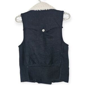 Juicy Couture Black Wool Blend Double Breasted Vest Small Faux Fur Collar